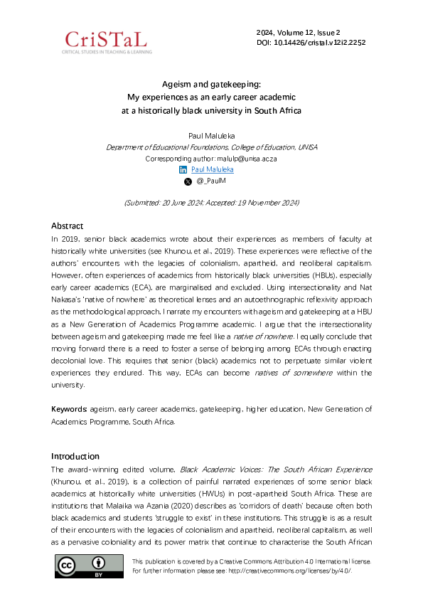 (PDF) Ageism and gatekeeping: My experiences as an early career ...
