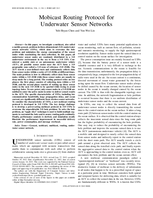 (PDF) Mobicast Routing Protocol for Underwater Sensor Networks