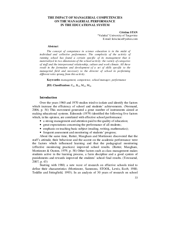 (PDF) The Impact of Managerial Competencies on the Managerial ...