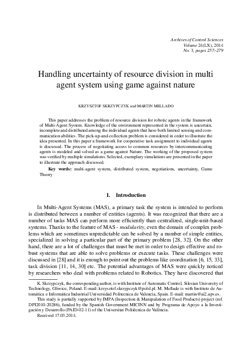 (PDF) Handling uncertainty of resource division in multi agent system ...