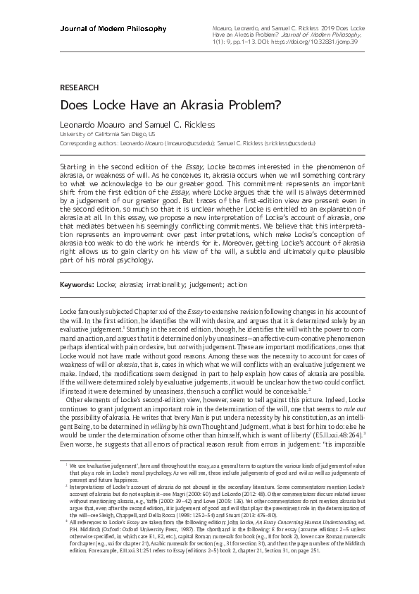 (PDF) The Problem of the Problem of Akrasia