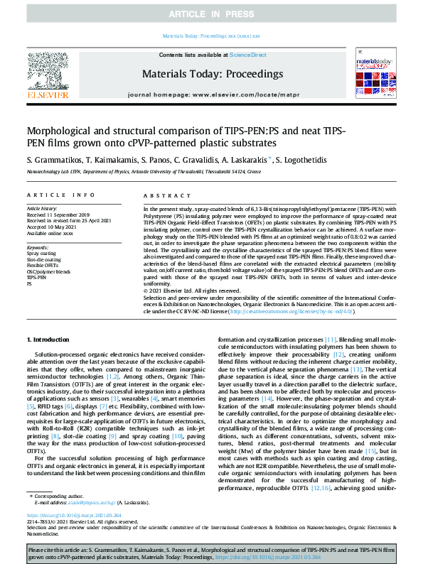 (PDF) Morphological and structural comparison of TIPS-PEN:PS and neat ...