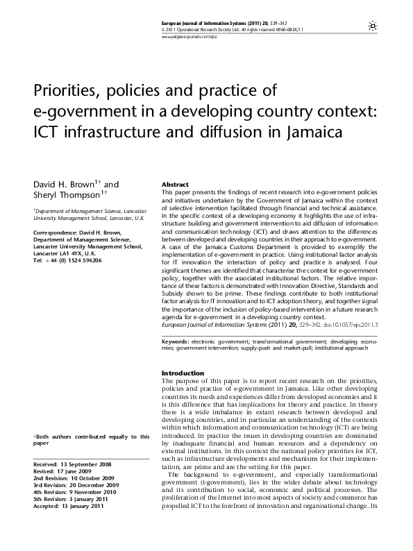 (PDF) Priorities, policies and practice of e-government in a developing ...