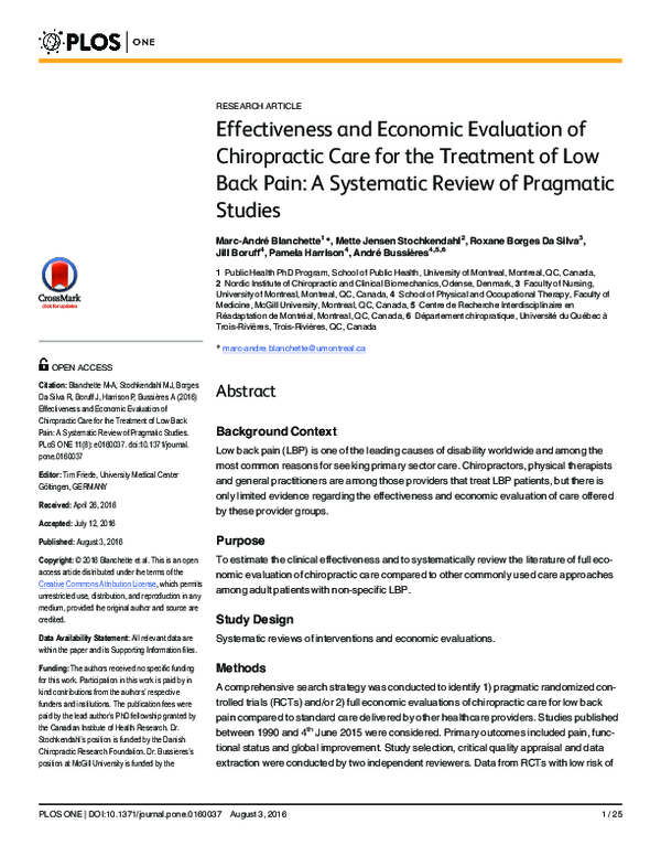 (PDF) Effectiveness and Economic Evaluation of Chiropractic Care for ...