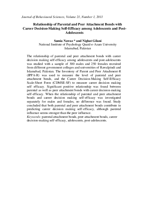 (PDF) Relationship of Parental and Peer Attachment Bonds with Career ...