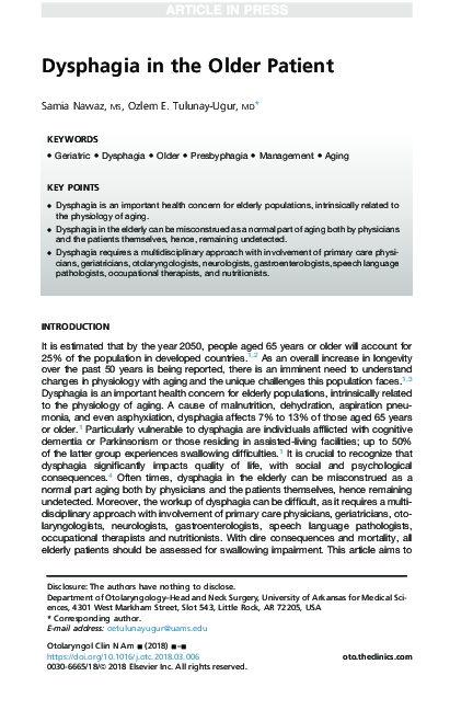 Pdf Dysphagia In The Older Patient