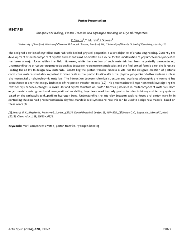 (PDF) Interplay of Packing, Proton Transfer and Hydrogen Bonding on ...