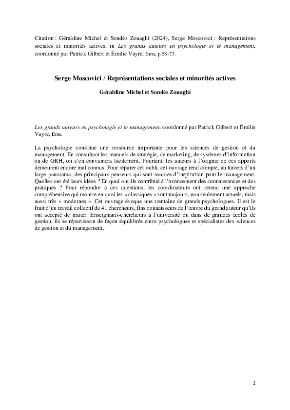 (PDF) Serge Moscovici : Représentations sociales et minorités actives ...