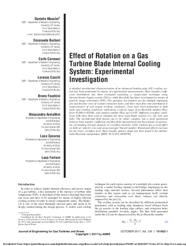 (PDF) Effect of Rotation on a Gas Turbine Blade Internal Cooling System ...