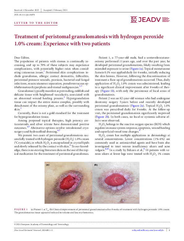 (PDF) Treatment of peristomal granulomatosis with hydrogen peroxide 1.0 ...