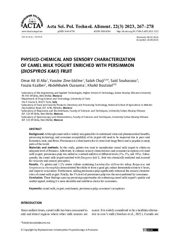 (PDF) Physico-chemical and sensory characterization of camel milk ...
