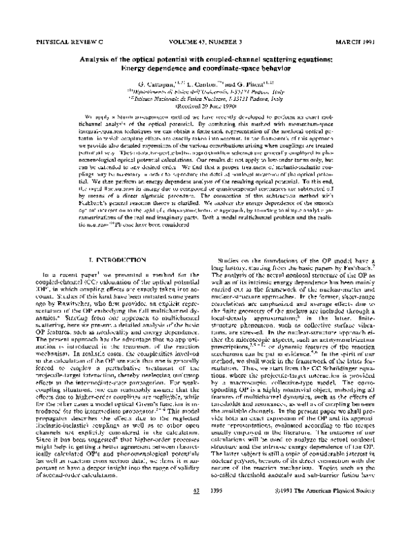 (PDF) Analysis of the optical potential with coupled-channel scattering ...