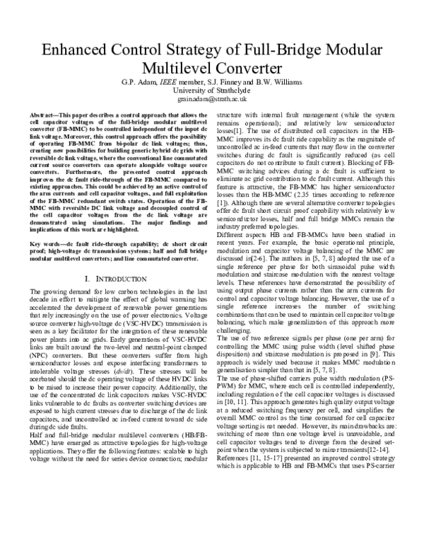 (PDF) Enhanced control strategy of full-bridge modular multilevel converter