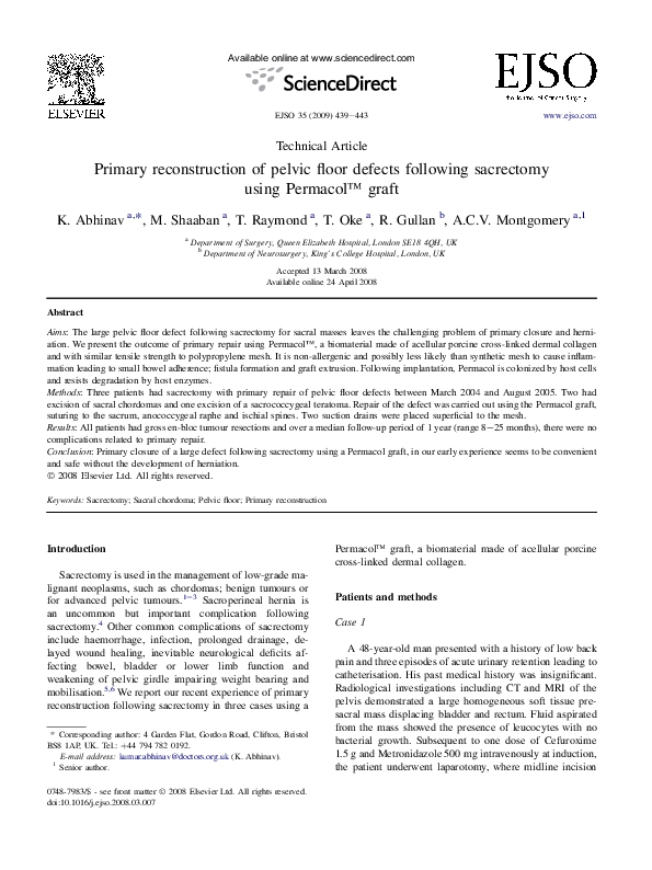 (PDF) Primary reconstruction of pelvic floor defects following ...