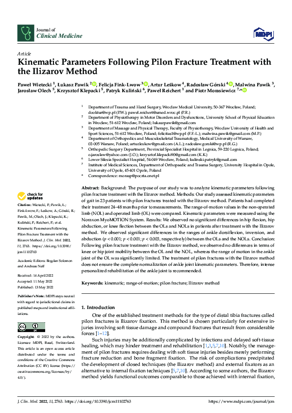 (PDF) Kinematic Parameters Following Pilon Fracture Treatment with the ...