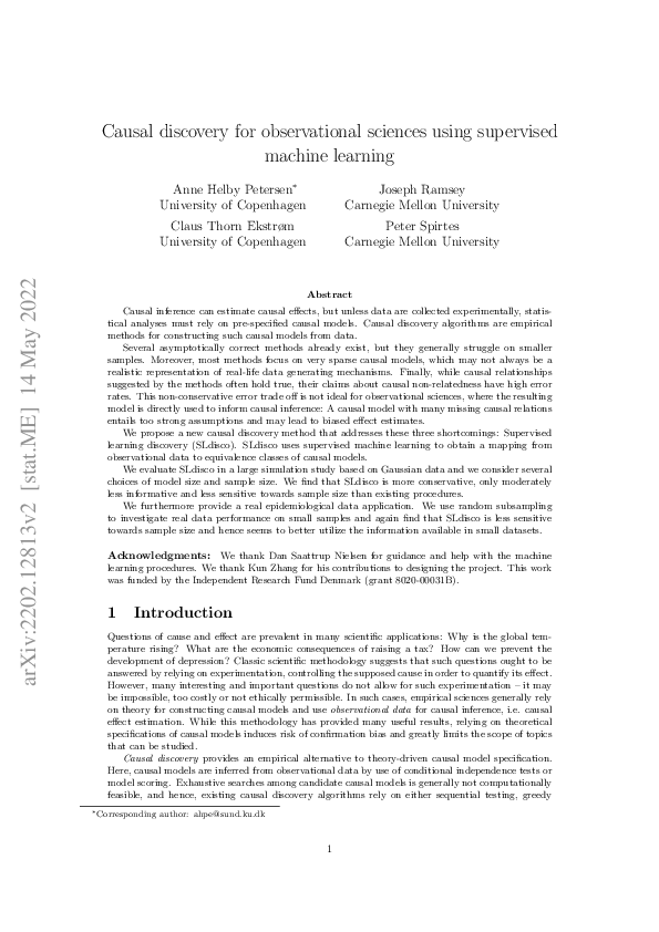 (PDF) Causal discovery for observational sciences using supervised ...