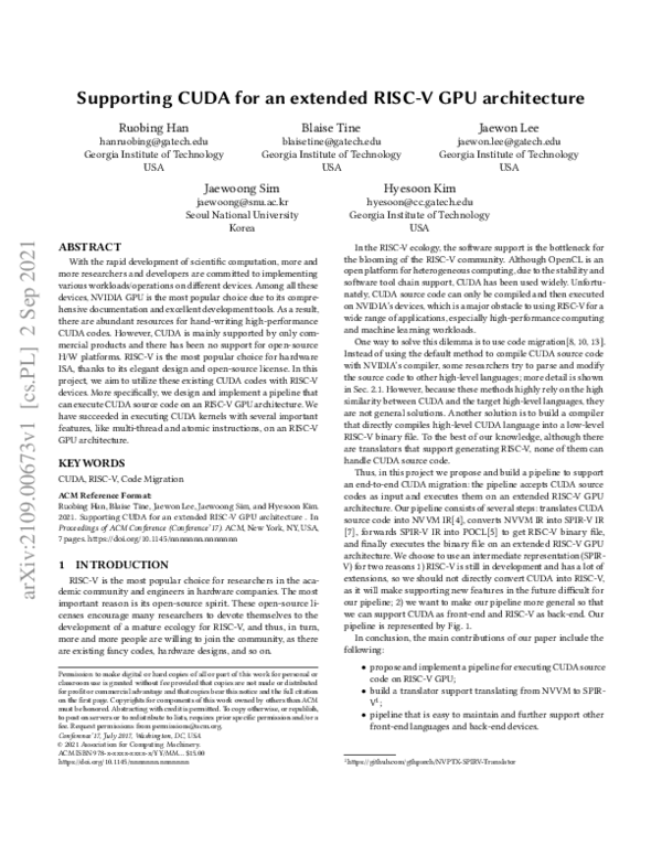 (PDF) Supporting CUDA for an extended RISC-V GPU architecture