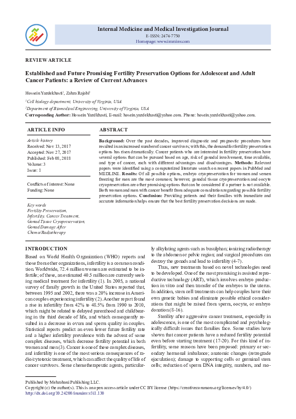 (PDF) Established and Future Promising Fertility Preservation Options ...
