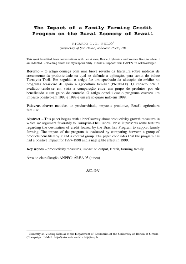 (PDF) The Impact of a Family Farming Credit Program on the Rural ...