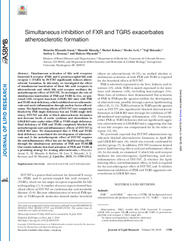 (PDF) Simultaneous inhibition of FXR and TGR5 exacerbates ...