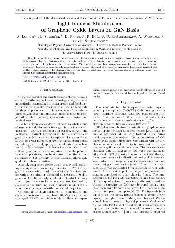 (PDF) Light Induced Modification of Graphene Oxide Layers on GaN Basis
