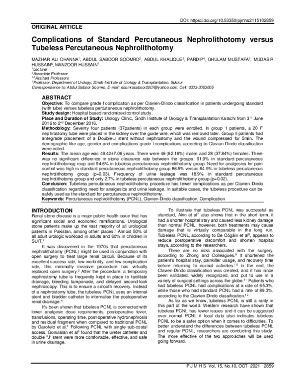 (PDF) Complications of Standard Percutaneous Nephrolithotomy versus ...
