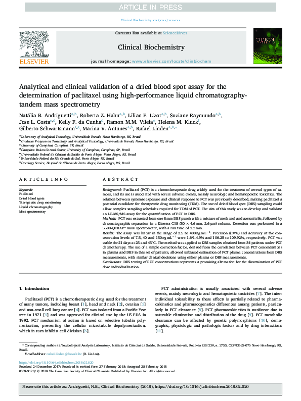 (PDF) Analytical and clinical validation of a dried blood spot assay ...