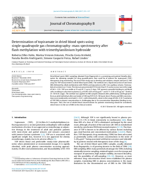 (PDF) Determination of topiramate in dried blood spots using single ...