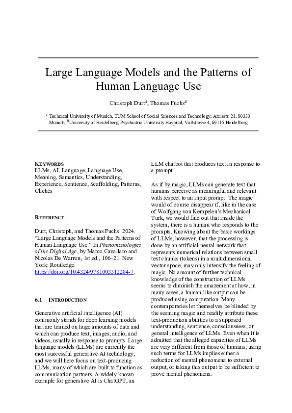 (PDF) Large Language Models and the Patterns of Human Language Use