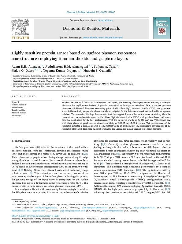(PDF) Highly sensitive protein sensor based on surface plasmon resonance