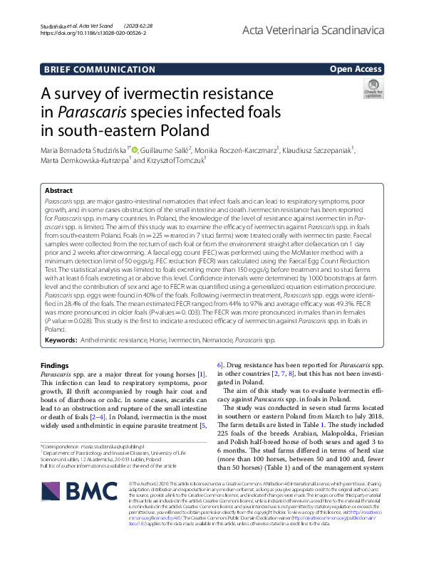 (PDF) A survey of ivermectin resistance in Parascaris species infected ...