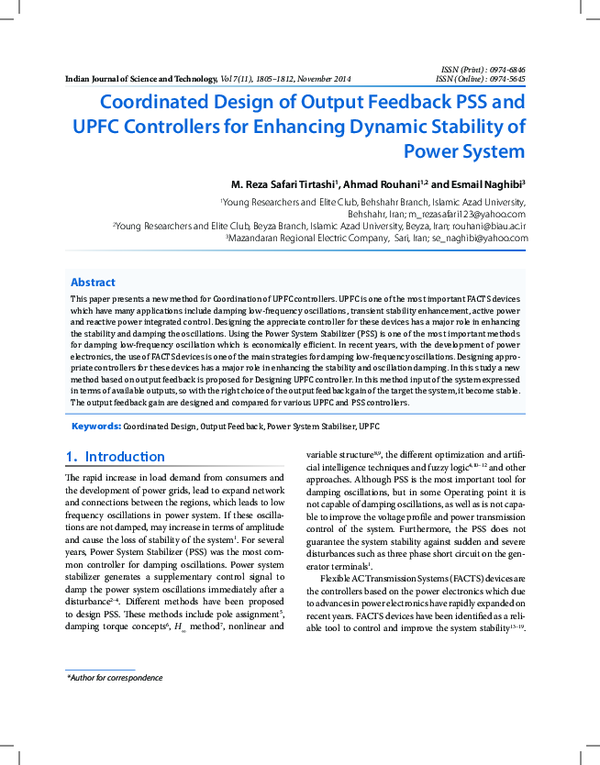 (PDF) Coordinated Design of Output Feedback PSS and UPFC Controllers ...