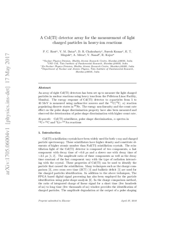 (PDF) A CsI(Tl) detector array for the measurement of light charged ...