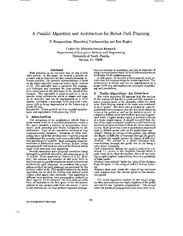 (PDF) A parallel algorithm and architecture for robot path planning