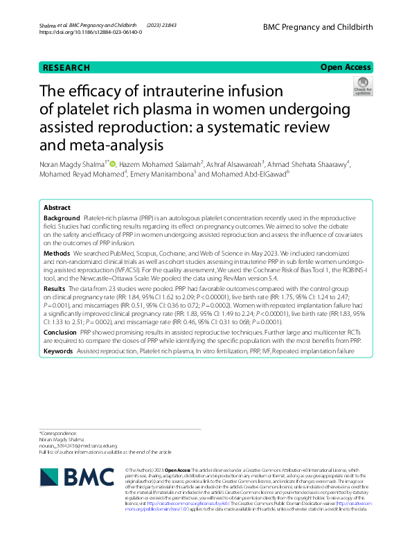 (PDF) The efficacy of intrauterine infusion of platelet rich plasma in ...