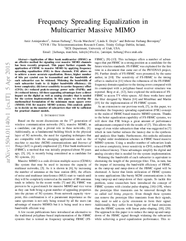 (PDF) Frequency spreading equalization in multicarrier massive MIMO