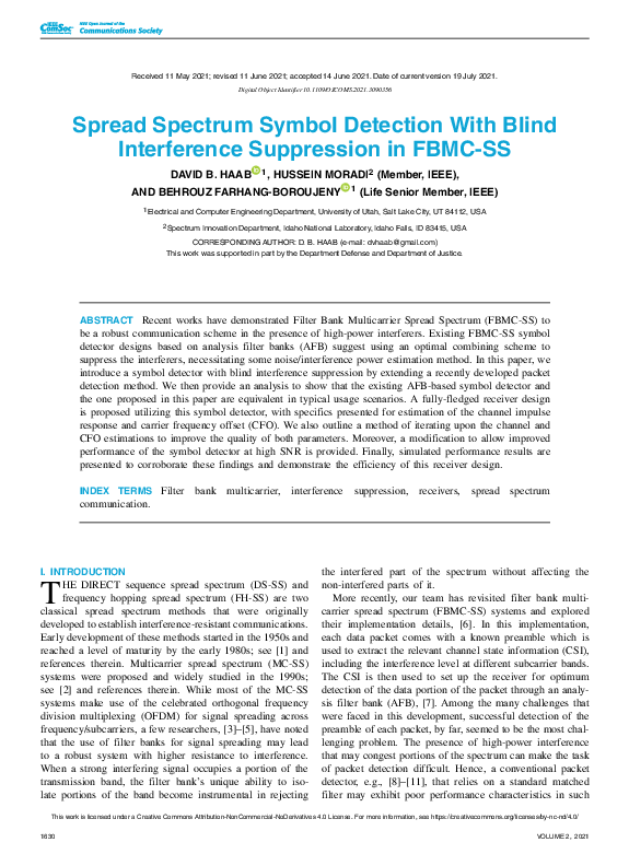 (PDF) Spread Spectrum Symbol Detection With Blind Interference ...