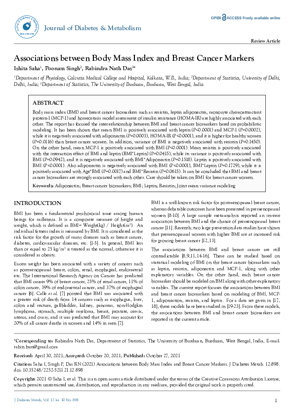 (PDF) Associations between body mass index and breast cancer markers