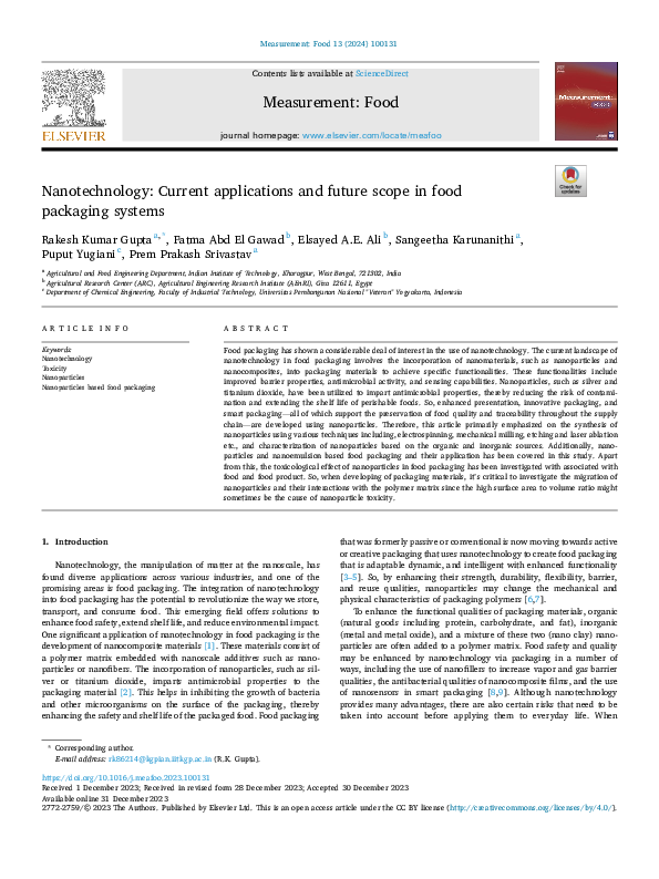 (PDF) Nanotechnology: Current applications and future scope in food ...