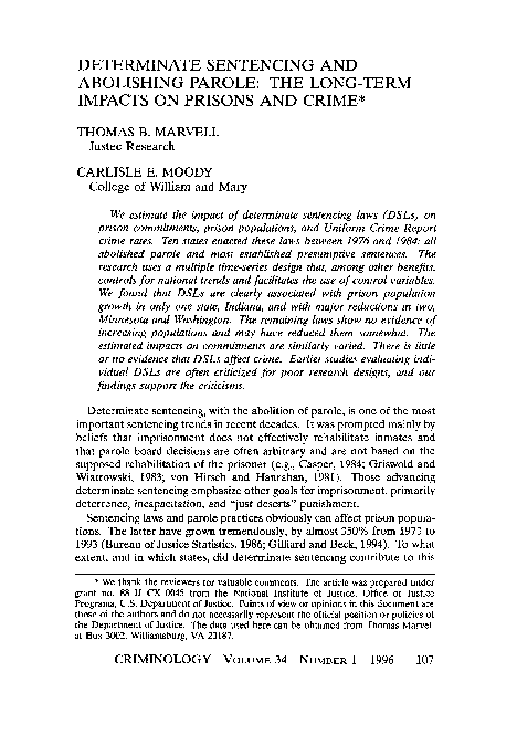 (PDF) Determinate Sentencing and Abolishing Parole: The Long-Term ...