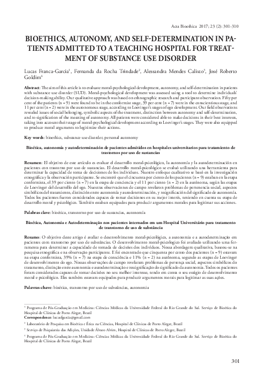 (PDF) Bioethics, Autonomy, and Self-Determination in Patients Admitted ...