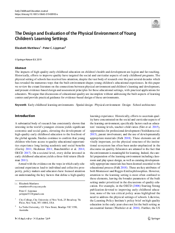 (PDF) The Design and Evaluation of the Physical Environment of Young ...