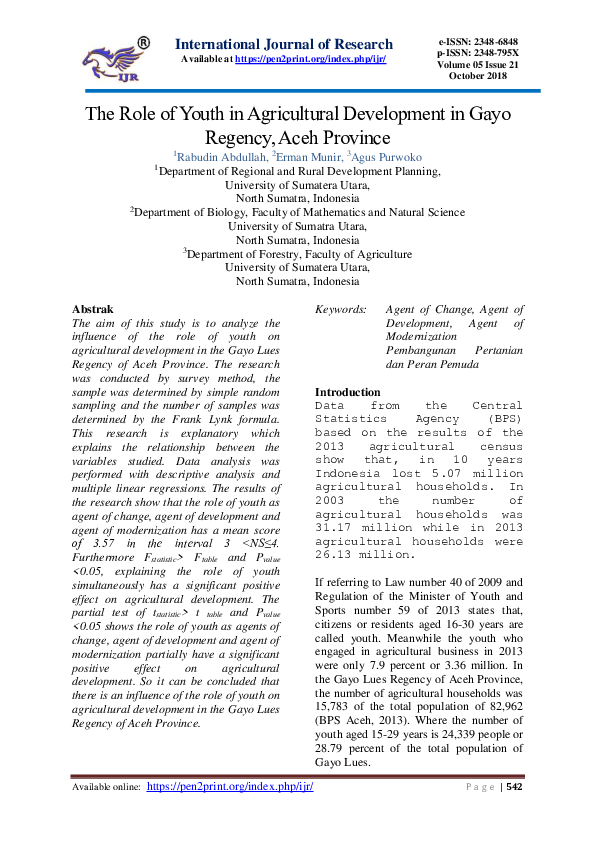 (PDF) The Role of Youth in Agricultural Development in Gayo Regency ...