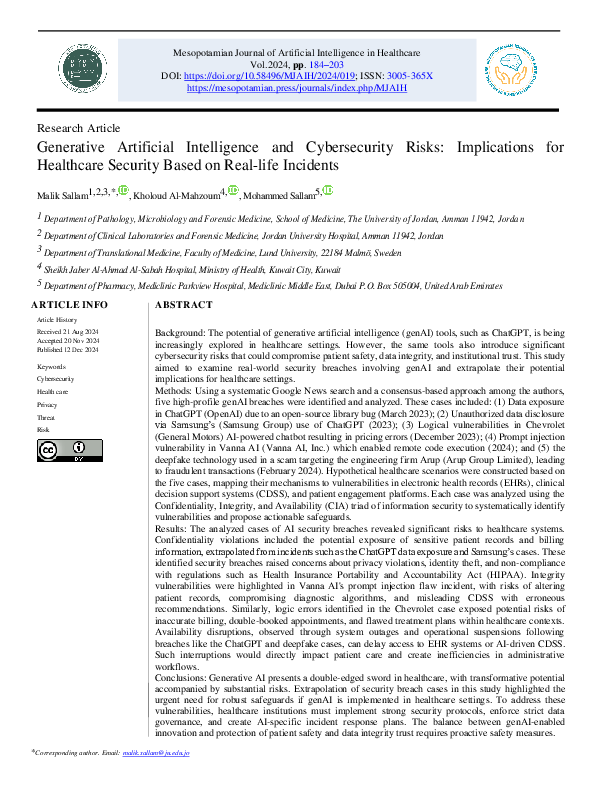 (PDF) Generative Artificial Intelligence and Cybersecurity Risks ...