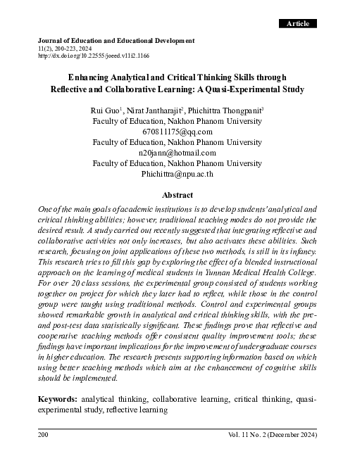 (PDF) Enhancing Analytical and Critical Thinking Skills through ...