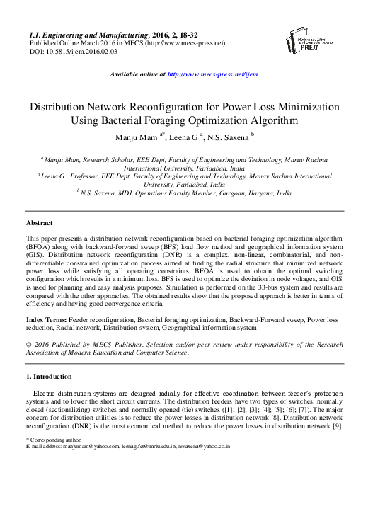 (PDF) Distribution Network Reconfiguration for Power Loss Minimization ...