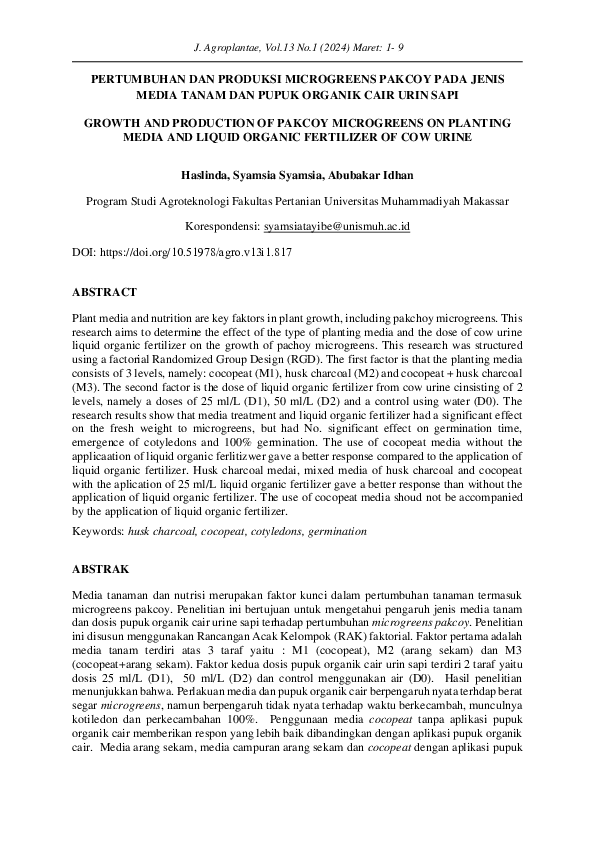 (PDF) Pertumbuhan Dan Produksi Microgreens Pakcoy Pada Jenis Media ...
