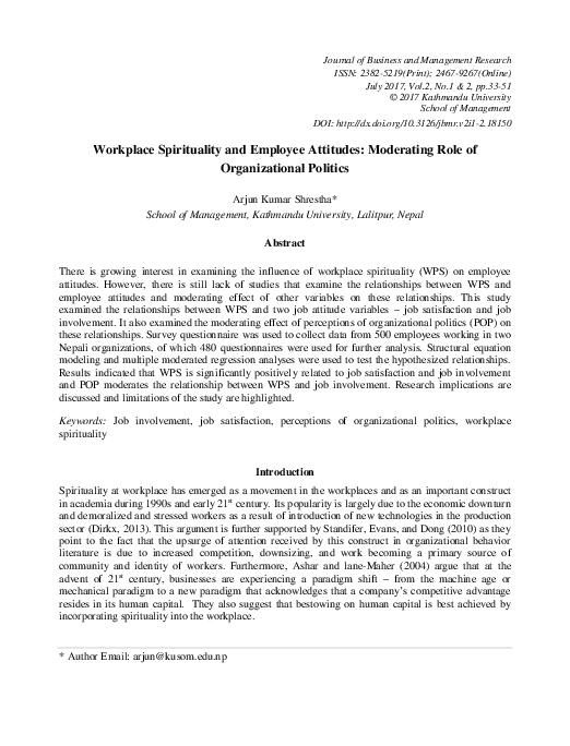 (PDF) Workplace Spirituality and Employee Attitudes: Moderating Role of ...