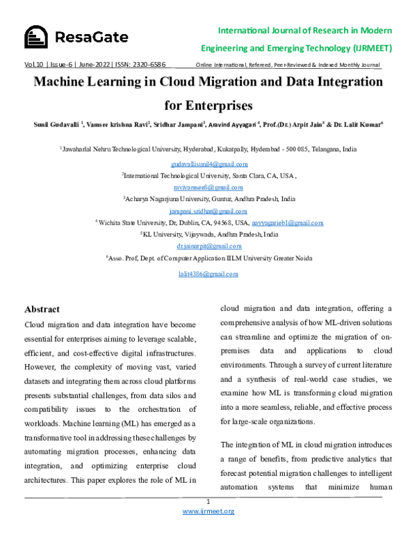 (PDF) Machine Learning in Cloud Migration and Data Integration for ...