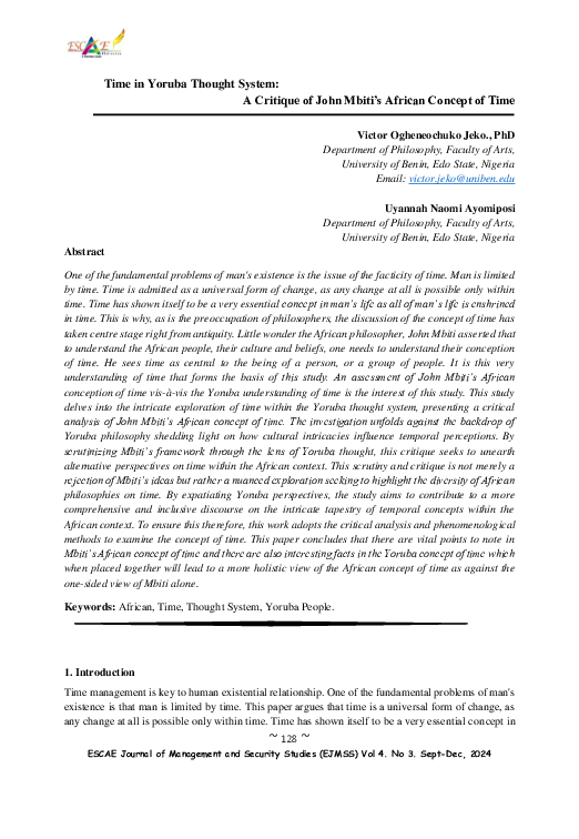 (PDF) Time in Yoruba Thought System: A Critique of John Mbiti’s African Concept of Time
